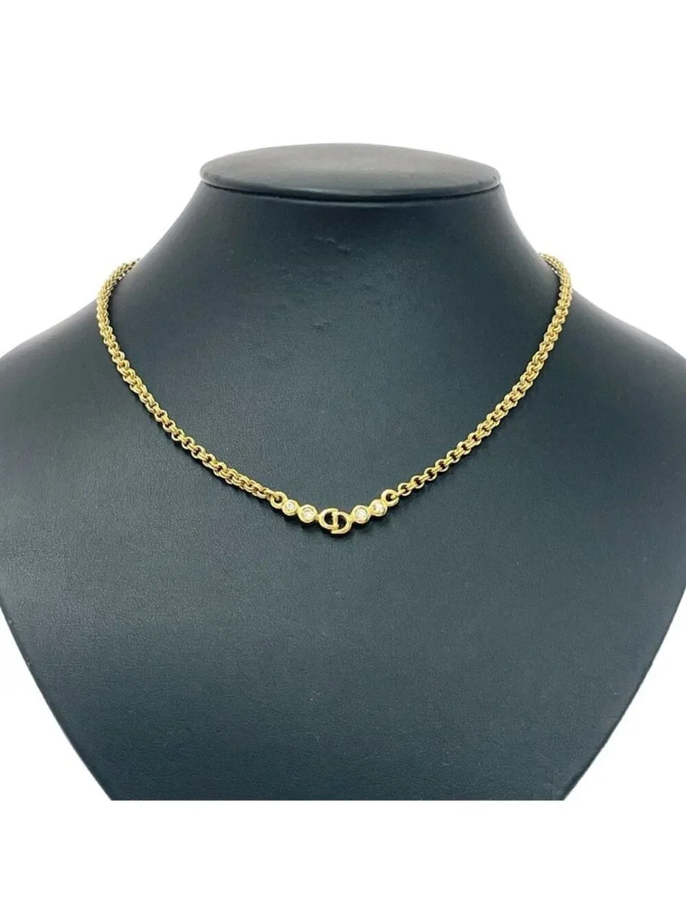 Dior Rhinestone CD Logo Necklace Gold